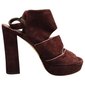 Stuart Weitzman Strappy Slingback Heels Womens Size 8 Burgundy Suede‎ Peep Toe